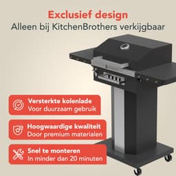 KitchenBrothers Houtskool BBQ – Barbecue Staande Grill - met Wielen – PFAS Vrij - RVS Grillrooster - Houtskool Barbecue met Deksel - Zwart — thumbnail 3