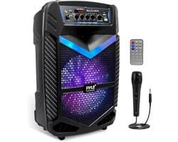 Pyle Bluetooth Luidspreker-Draagbare Speaker met Wielen-600 W-Knipperende Lichten- Afstandsbediening-Stroomadapter en Bekabelde Microfoon