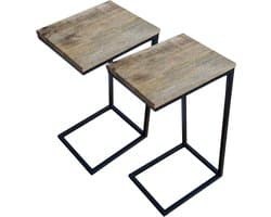 Luxe Bijzettafel voor over de bank (SET 2 STUKS) | Mangohout en Staal | 38x31x68cm Banktafel - Laptoptafel bijzettafel - Laptop Table - Laptop Tafel Schoottafel Bedtafel - Bank laptoptafel - Banktafeltje Bijzettafeltje (68cm hoogte) - Set van 2