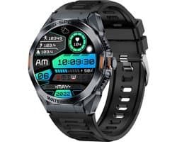 Knobbout 1.46" (3.7cm)Smartwatch - Bluetooth belfunctie - Bloeddrukmeting -Langzame ademhalingstraining- Hartslagfunctie, Caloriemeting, Slaapmonitor, Afstandmeting, Bloed zuurstof analyse - 100+ sportmodi- 10-15 dagen batterij-Android en iOS-Zwart