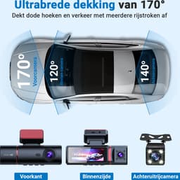 Fleau Tech 4K Dashcam voor Auto 3 in 1 - 2025 Model - Voor en Achtercamera – WIFI, APP & GPS – Groothoeklens – G-sensor – Parkeermodus – Loop Recording – SD-kaart 32 GB — thumbnail 4