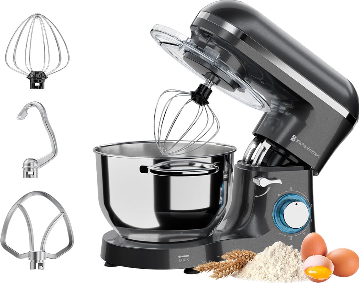 KitchenBrothers 2000W Keukenmachine - Keukenrobot - 6,2L - Mixer met Mengkom - Keukenmixer - BPA-vrij - Antraciet — afbeelding 1