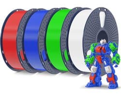 3D-printer filament PLA Plus 1,75 mm - 4 kg set in wit, rood, groen en blauw voor FDM-printers