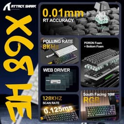 ATTACK SHARK X68HE - Magnetic Switch Wired Gaming Toetsenbord - 66keys - RGB - Side Printed PBT Keycaps - Decorative Lanyard - 8Khz - 0.01mmRT - 0.125ms - Black Contour Line — thumbnail 2
