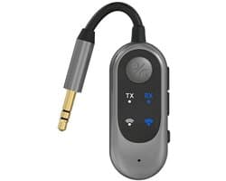 Bluetooth 5.3 audio transmitter en receiver - o.a. voor verbinden Airpods, koptelefoon en speaker - 3.5mm jack AUX - 5 uur batterij - speaker - bluetooth zender en ontvanger - auto draadloos - zwart