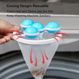 4 stuks - Wasmachine filterzakken - Wasmachine haarfilterzakken - Wasmachine pluizenverzamelaar - Herbruikbaar - Voorkomt verstoppingen in de afvoer van de wasmachine - Blauw en roze — thumbnail 2