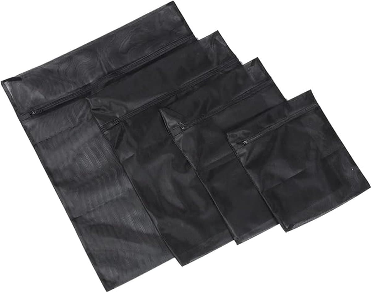 1 Set van 4 - Waszakken - Wasnetten - Bescherm je Wasgoed en Wasmachine - Waszak Wasmachine - Wasnet - 25*30cm,30*40cm,40*50cm,50*60cm - zwart - Polyester — afbeelding 1