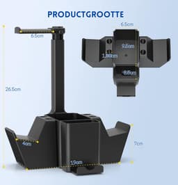 StayPowered Dubbele Controller Houder met Headset Stand - Ruimtebesparende en Stabiele Organisatie - 360° Draaibare Headset Haak - Stevige Controller Houder - Extra Opbergvakken - Antislip Basis - Zwart - Levering Sneller dan Aangegeven! — thumbnail 3