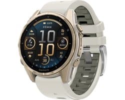 Stravo Dubbelkleurige Siliconen bandje in Fenix 8 Stijl - Zilver-Zandgrijs - voor Garmin Fenix 5s - Plus & Sapphire - Fenix 6s - Pro & Sapphire - Garmin Fenix 7s / Fenix 8 - 43mm Quickfit 20mm band voor Garmin smartwatches - Horlogebandje