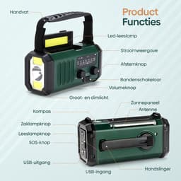 Lion D'or® - Noodradio - 10.000mAH Batterij - Noodradio Solar Opwindbaar - USBC Oplaadbaar - Powerbank - Noodpakket - Noodrantsoen - Draagbare Radio - Groen — thumbnail 2