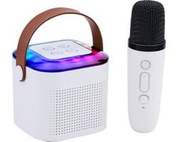 Draadloze Karaoke Speaker Mini - Bluetooth Muziekbox met Microfoon en RGB Lichtshow - Party Speaker met 9 Geluidseffecten - Compact en Lichtgewicht - Wit