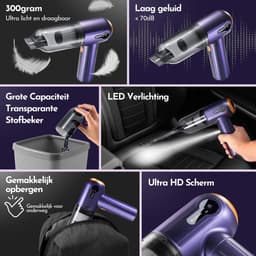 Kruimeldief Snoerloos – 15000 PA Zuigkracht – 7 Opzetstukken – Auto Handstofzuiger met HEPA Filter – Air Duster – Kruimelzuiger – Woodoro — thumbnail 4