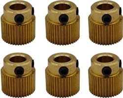 6 stuks 3D-MK8 L tandwiel Messing, 40 tanden 11*11mm, binnen boring: 5mm Extruder Aandrijftandwiel voor Creality 3D Printers