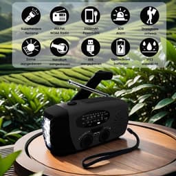 Noodradio - Opwindbaar - 2000 mAh - Radio Met Accu Batterij - Noodpakket - Opwindbaar - Solar - Zaklamp - Powerbank - Op Batterijen - Zwart - Draagbare - Voor Rampen/Camping — thumbnail 5