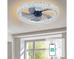 Crystal Ventilator Lamp - 6 Standen - Smart Lamp - Dimbaar - Kroonluchter Ventilator - Chroom - Woonkamer Lamp — afbeelding 1