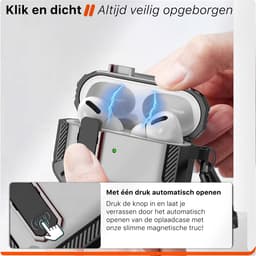 Case geschikt voor Apple AirPods 4 Hoesje - Waterdicht - 100% Shockproof Case - Vergrendelknop - Wit — thumbnail 3
