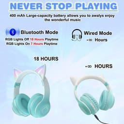 Kinder Koptelefoon Met Kattenoortjes - Kinder Hoofdtelefoon - Bluetooth Koptelefoon Kinderen - Kinder Hoofdtelefoon Draadloosn - Aux/Tf Kaartsleuf - Draadloze Opvouwbare Koptelefoon - Bluetooth 5.1 - Rgb LED - Veilige Volumebegrenzing - Groen — thumbnail 2