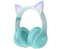 Kinder Koptelefoon Met Kattenoortjes - Kinder Hoofdtelefoon - Bluetooth Koptelefoon Kinderen - Kinder Hoofdtelefoon Draadloosn - Aux/Tf Kaartsleuf - Draadloze Opvouwbare Koptelefoon - Bluetooth 5.1 - Rgb LED - Veilige Volumebegrenzing - Groen
