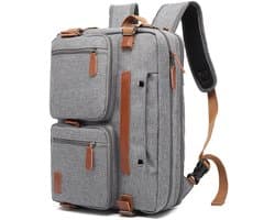 Somstyle Luxe 2-in-1 Laptoptas - Rugzak Geschikt voor 17.3 Inch Laptop - Schoudertas - Rugtas - Grijs / Bruin