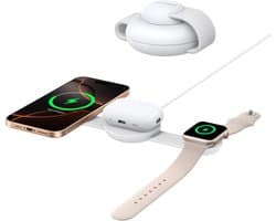 Anker Charging MagGo 3-in-1 Vouwbare Draadloze Snellader – 15W – Qi2-gecertificeerd – Opvouwbaar en Draagbaar - wit