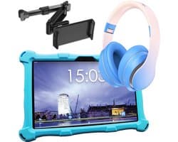 AngelTech Luxe OnderwegPakket XL – Kindertablet XL Blauw + Kinderkoptelefoon + Tablethouder - Kindertablet Vanaf 3 Jaar – Kinder Tablet – Kids Tablet - Tablet voor Kinderen