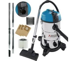 AREBOS Industriële stofzuiger | geel | inhoud 30 liter | 1300 W | met extra stopcontact | uitblaasfunctie | ideale natte droge stofzuiger | ook voor aszuigen