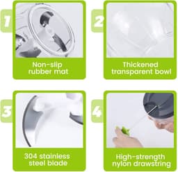 Handmatig hakmolen-520 ml Mini Uienhakker-Uiensnijder Keuken-3 Roestvrijstalen Messen-Groentesnijder-2 stuks — thumbnail 2