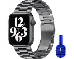By Qubix - Stalen schakel band - geschikt voor 42mm - 44mm - 45mm - Ultra - 49mm Apple watch bandje space grey (grijs) - Smartwatch bandje staal - Stainless steel