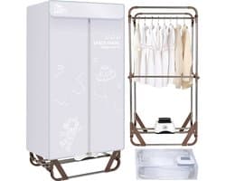 Uten Draagbare elektrische droger JY-01 - 2 lagen droog - Inklapbaar Design - Warmtepompdroger - 1500 W - Timer 0-180 Min - Droogrek met Verwarming - Wasdroger - Tot 10kg wasgoed - Als wasdroger, droogrek en Kledingkast- Hoogte 1.4 M - Grijs