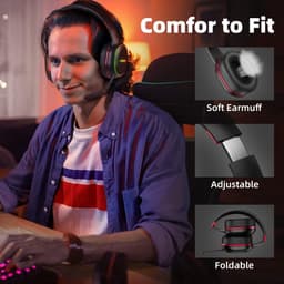 Kofire UG-05 2.4GHz Draadloze Gaming Headset - Bluetooth koptelefoon - Afneembare microfoon - Geschikt voor PS4/PS5, Nintendo Switch - Zwart - Rood — thumbnail 4
