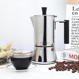 Espresso Maker Stainless Steel Espresso Pot for Induction Gas and All Cookers Mocha Pot for 4 Cups 200 ml Silver — thumbnail 4