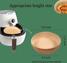 DiverseGoods 100 Stuks Wegwerp Papieren Liners Non-stick Airfryer Liners Koken Papier - Natuur - Geschikt voor Air fryer — thumbnail 3