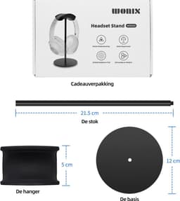 Wonix® - headset stand - headset houder - koptelefoon standaard - koptelefoon houder - hoofdtelefoon houder - headphone stand - ludic zwart — thumbnail 5