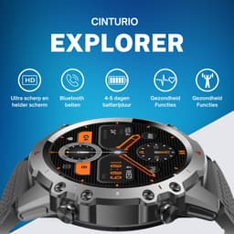 Cinturio Explorer Smartwatch - HD Scherm - Met twee bandjes - Voor heren en voor dames met bel functie hartslagmeter stopwatch whatsapp meldingen en veel sportfuncties etc.etc. Voor iOS en Android — thumbnail 2