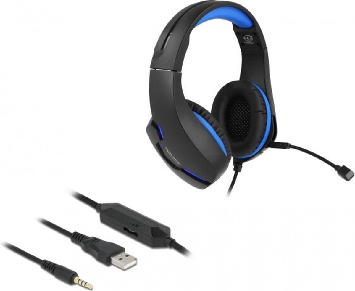 Gaming-headset over-ear met 3,5 mm stereo-jack en blauw LED-licht voor pc, laptop en gameconsoles — afbeelding 1