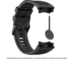 Zwart Siliconen Bandje geschikt voor de Xiaomi Huami Amazfit T-Rex 2 & T-Rex 3 – Maat: zie maatfoto – Niet voor de 1e generatie T-Rex – black rubber smartwatch strap - band