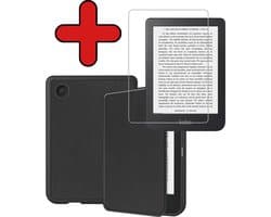 Hoes Geschikt voor Kobo Clara 2E - Met Screenprotector - Luxe E-reader Bescherm Case - Hoesje Book Cover - Zwart