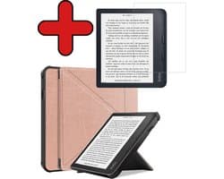 Hoes Geschikt voor Kobo Libra 2 - Met Screenprotector - Luxe E-reader Trifold Case - Bescherm Hoesje Book Cover - Rosé Goud