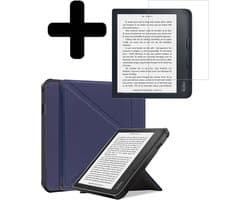 Hoes Geschikt voor Kobo Libra 2 - E-reader Bescherm Hoesje Case Sleep Cover Trifold Met Screenprotector - Hoes Geschikt voor Kobo Libra 2 Hoesje - Donkerblauw