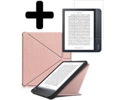 Hoes Geschikt voor Kobo Libra H2O - E-reader Bescherm Hoesje Case Sleep Cover Trifold Met Screenprotector - Hoes Geschikt voor Kobo Libra H2O Hoesje - Rosé Goud