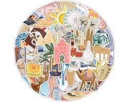 Sticker pakket met Thema Reizen - 50 stickers met Vakantie items - Voor Laptop, Reisdagboek, Koffer etc. 4x7CM