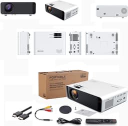 Mini Projector - Draagbaar Mini Beamer - Full HD 1920 X 1080 - 6000 lumen - 5000:1 Contrast - Met Ingebouwde Stereo Luidsprekers - Wifi, Bluetooth - TV Stick, TV Box, HDMI, USB, TF/SD Kaart, VGA, AV - 15,5 x 21 x 7 cm - Wit — thumbnail 4