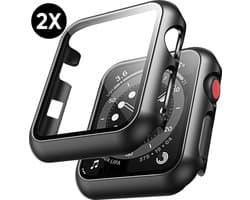 Hoesje geschikt voor Apple Watch Serie 1 / 2 / 3 - 38 mm Screen Protector - Podec Full Cover Hard Case - Zwart - 2 Stuks