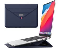 Monx 13 Inch Laptop Hoes, Hardcase, Duurzaam PU-leer, Spatwaterdichte Bescherming, Ingebouwde Muismat, Navy blue