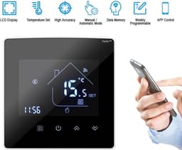 TechU™ Slimme Thermostaat Max – Alleen voor Elektrische Vloerverwarming – Wifi & App – Google Assistant & Alexa Amazon – Zwart met witte rand — thumbnail 1