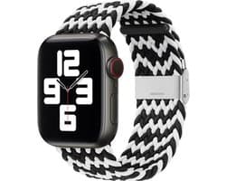 By Qubix - Geschikt voor Apple Watch bandje - Braided nylon bandje - Zwart / Wit - Geschikt voor Apple Watch 38 mm / 40 mm / 41 mm / 42 mm - Smartwatch bandje - nylon - bandje iWatch