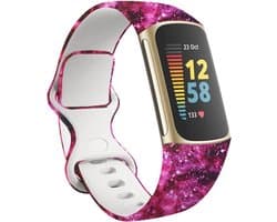 Siliconen Smartwatch bandje - Geschikt voor Pink Galaxy Fitbit Charge 5 / Fitbit Charge 6 bandje - Strap-it Horlogeband / Polsband / Armband - Maat: Maat L