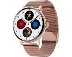 Belesy® NUMBER 2 - Smartwatch Heren – Smartwatch Dames - Horloge – Stappenteller – Calorieën - Hartslag – Sporten - Splitscreen - Kleurenscherm - Full Touch - Bluetooth Bellen – Staal – Milanees - Goud - Moederdag