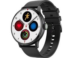 Belesy® NUMBER 2 - Smartwatch Heren – Smartwatch Dames - Horloge – Stappenteller – Calorieën - Hartslag – Sporten - Splitscreen - Kleurenscherm - Full Touch - Bluetooth Bellen – Siliconen – Zwart - Moederdag