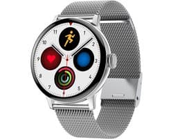 Belesy® NUMBER 2 - Smartwatch Heren – Smartwatch Dames - Horloge – Stappenteller – Calorieën - Hartslag – Sporten - Splitscreen - Kleurenscherm - Full Touch - Bluetooth Bellen – Staal – Milanees - Zilver - Moederdag